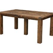 A rustic wooden table featuring a natural wood top